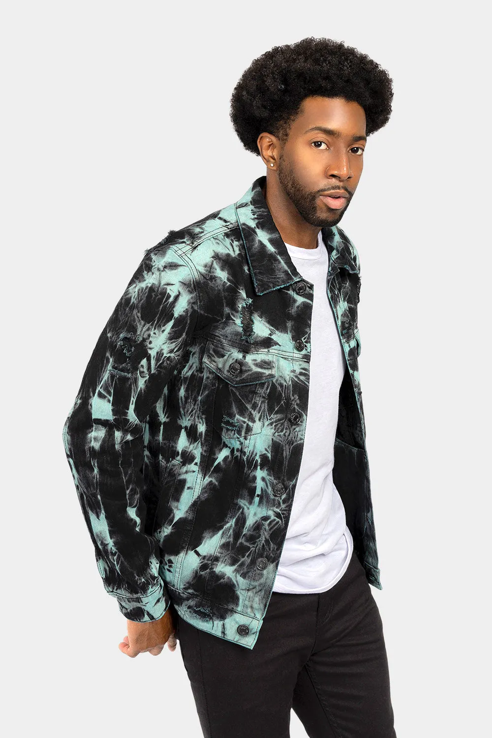 Distressed Tie Dye Denim Jacket