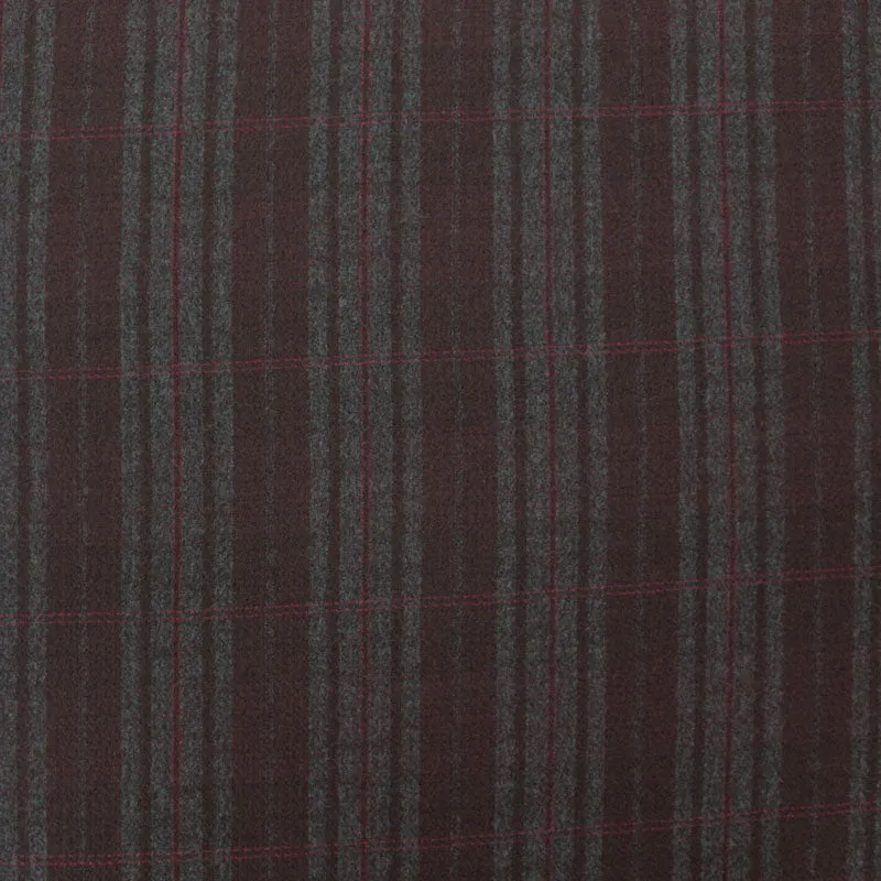 Dressmaking Wool Crepe - Charcoal And Burgundy Check