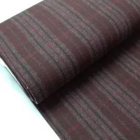 Dressmaking Wool Crepe - Charcoal And Burgundy Check