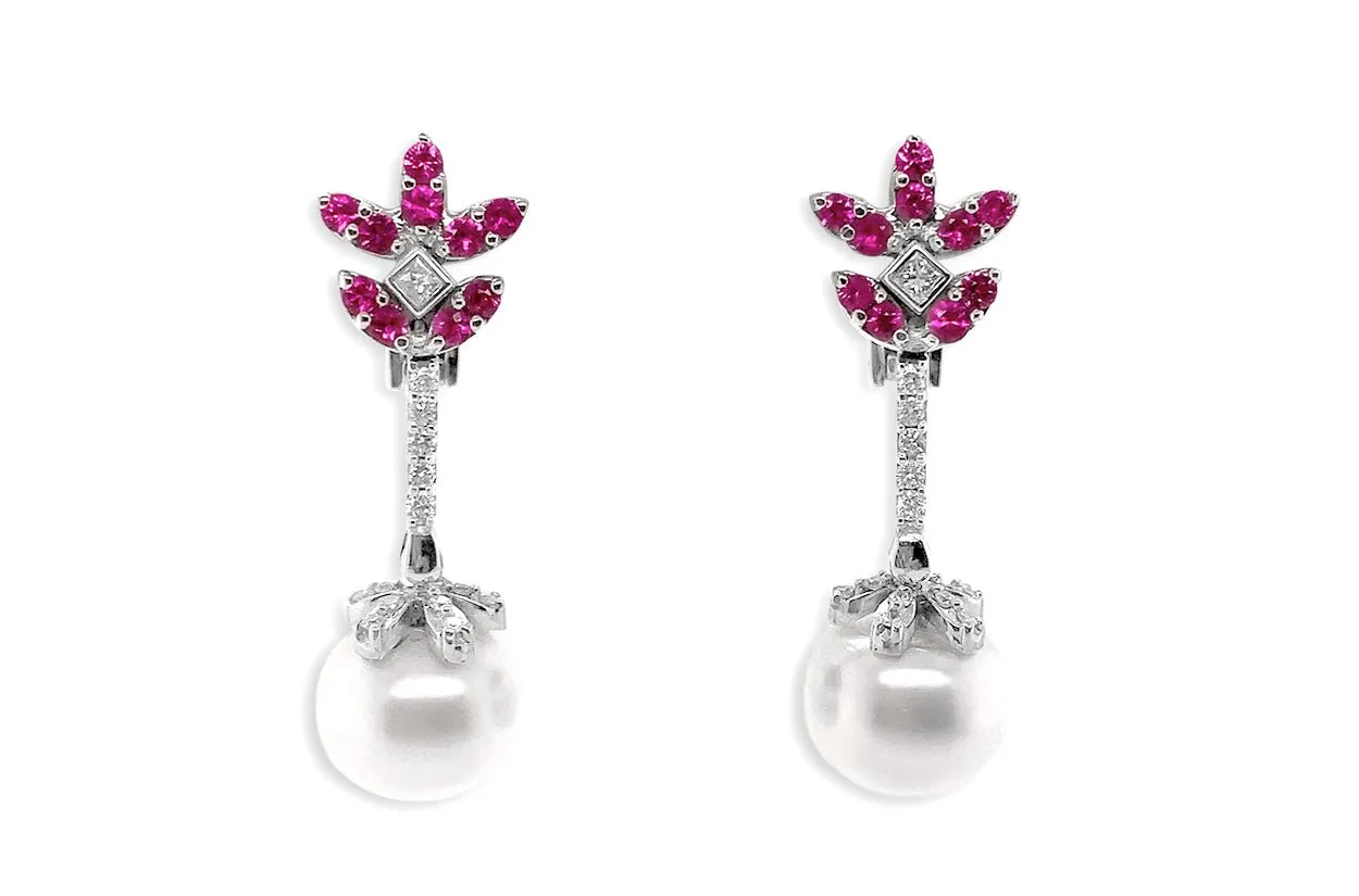 Earrings Pink Sapphires & Diamonds with South Sea Pearls