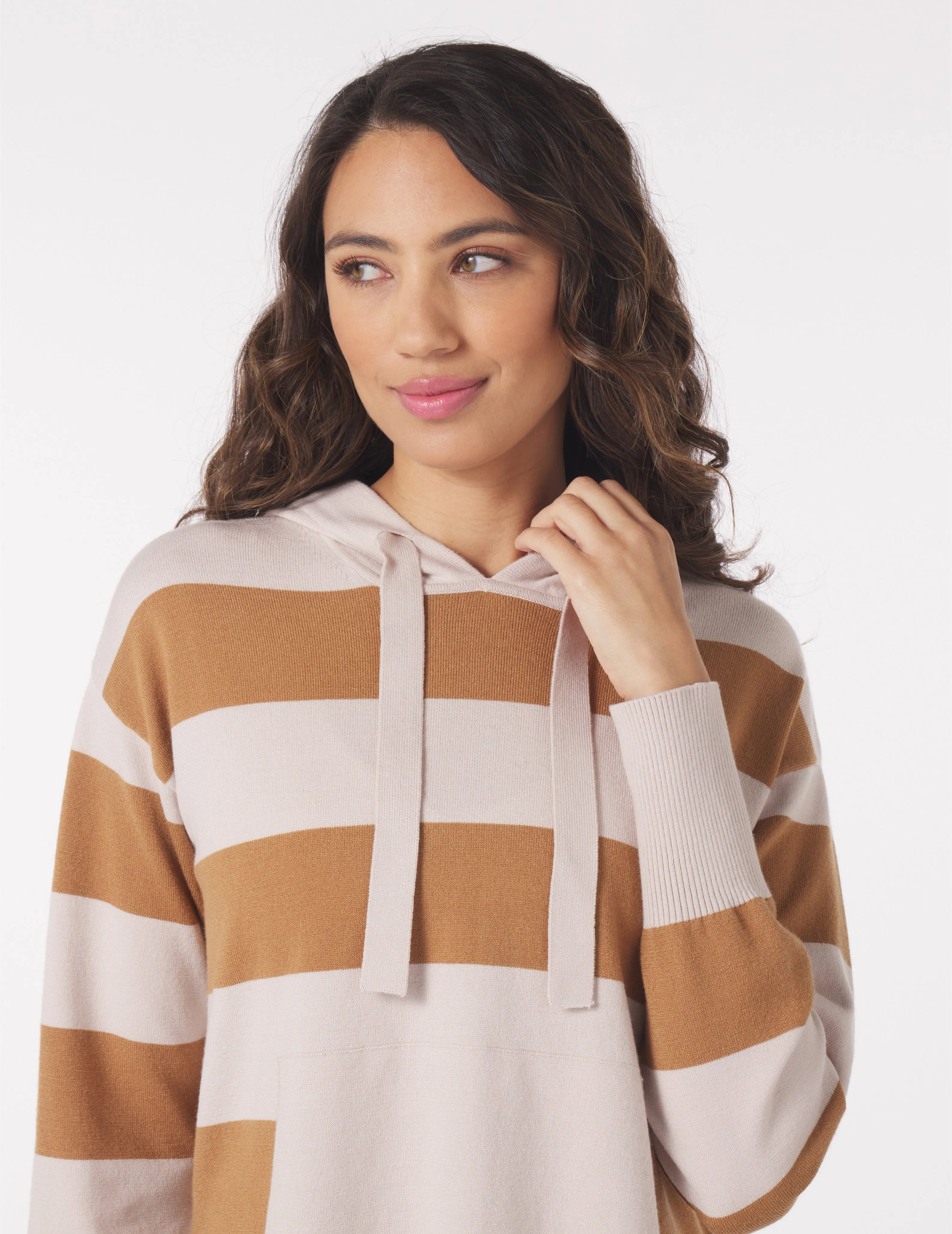 Elite Hoodie: Oatmilk/Almond Rugby Stripe