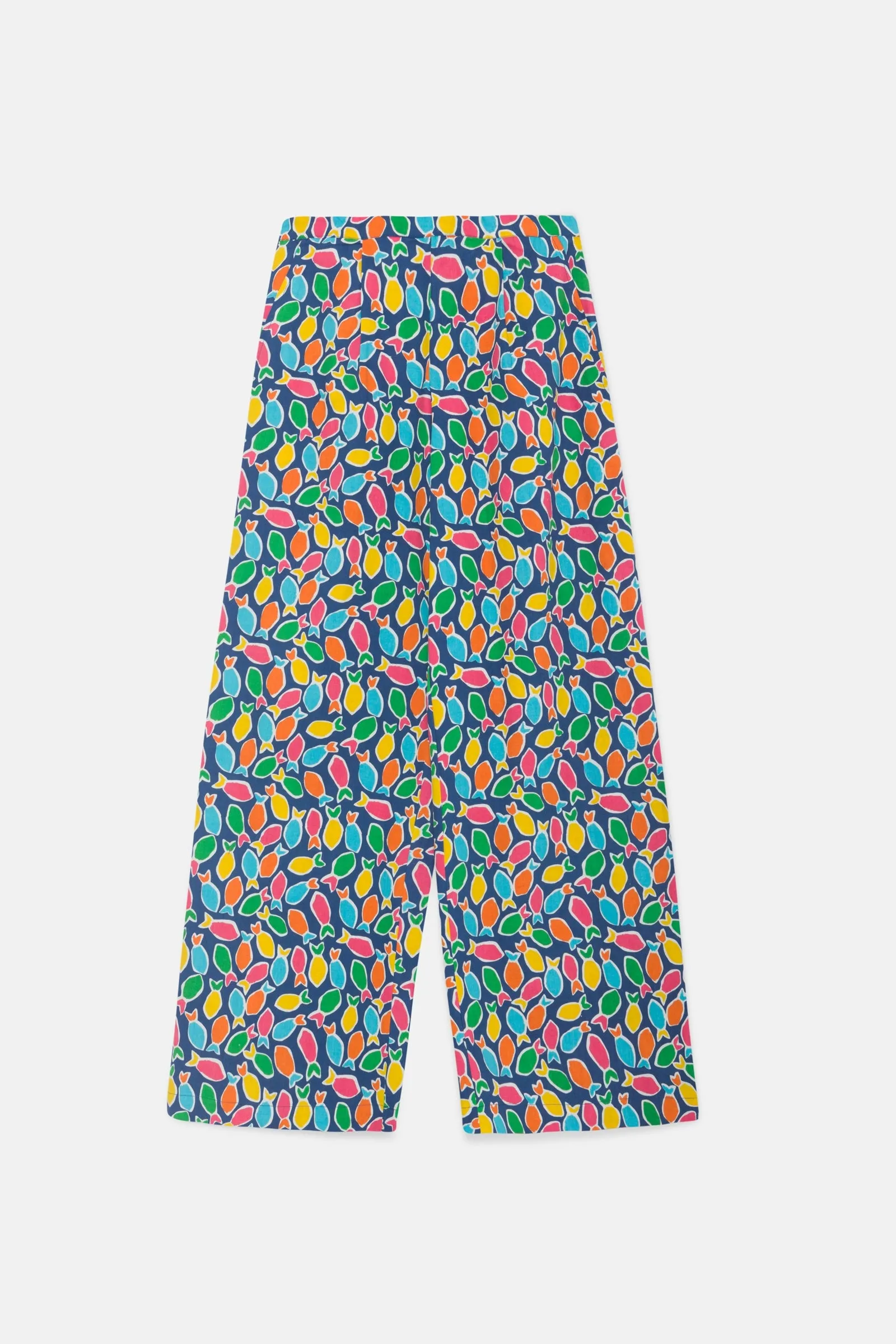 Fish Print Wide-Leg Cropped Trousers