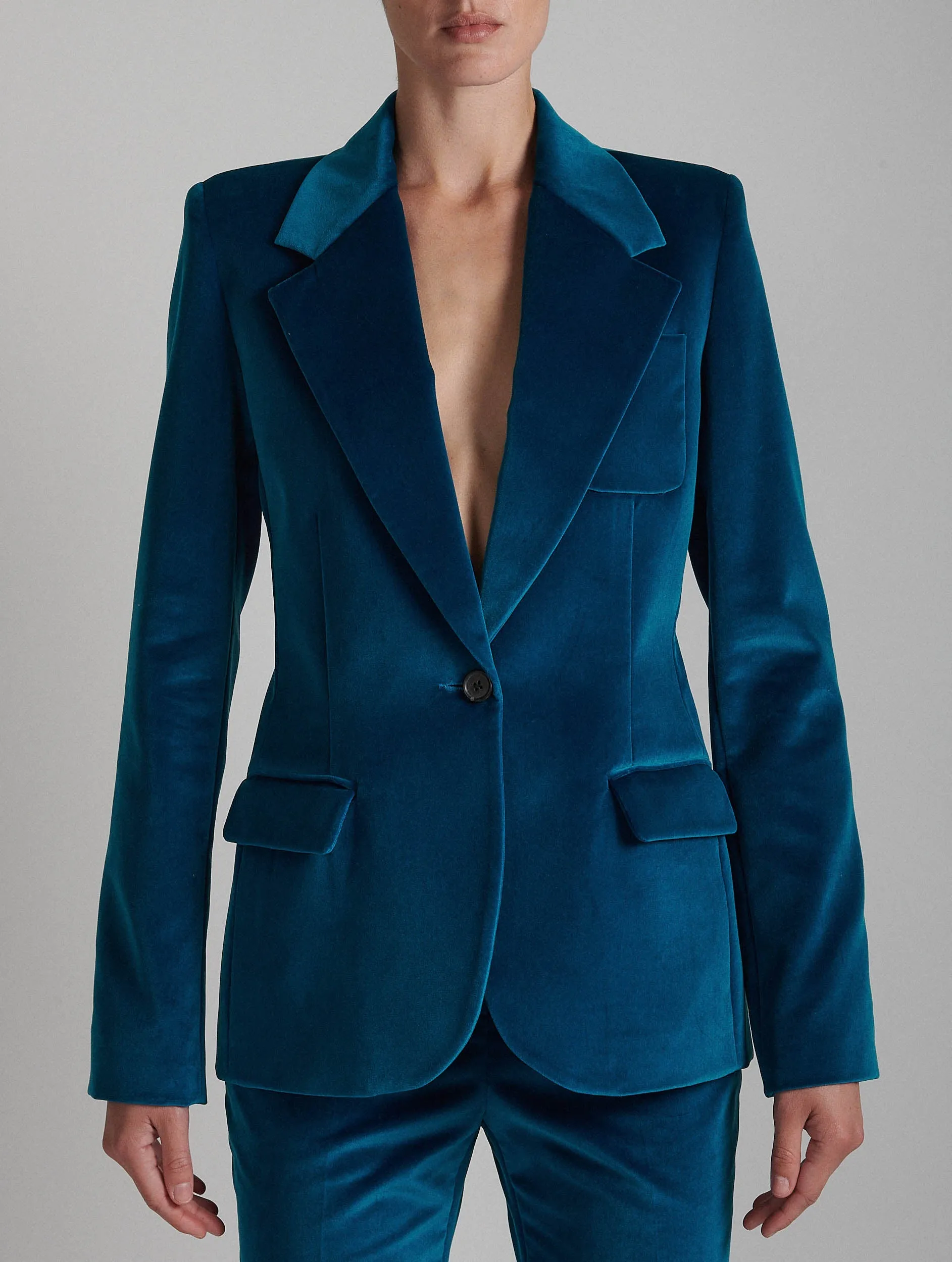 Fitted blue velvet jacket