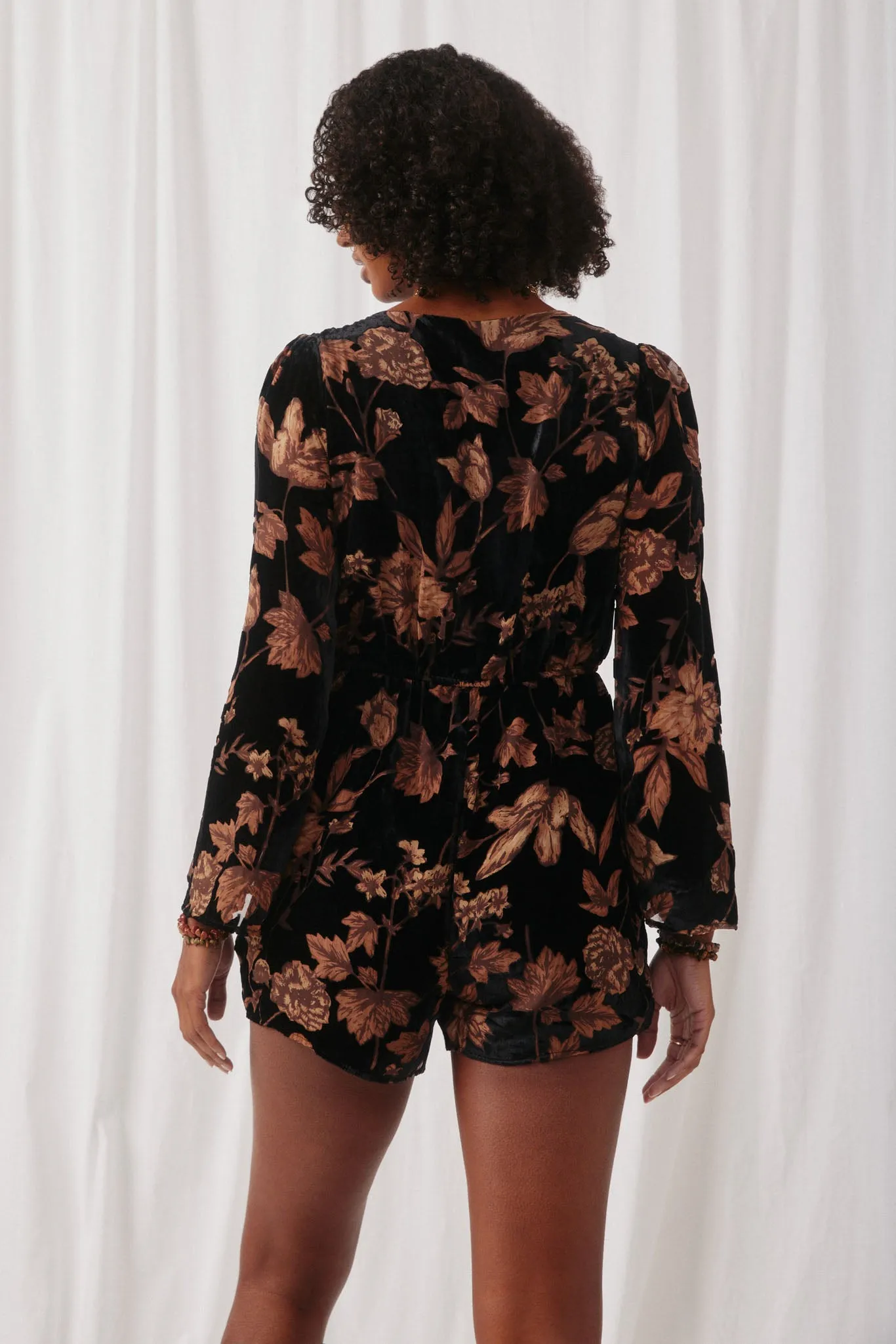 Floral Velvet Burnout Long Sleeve Romper