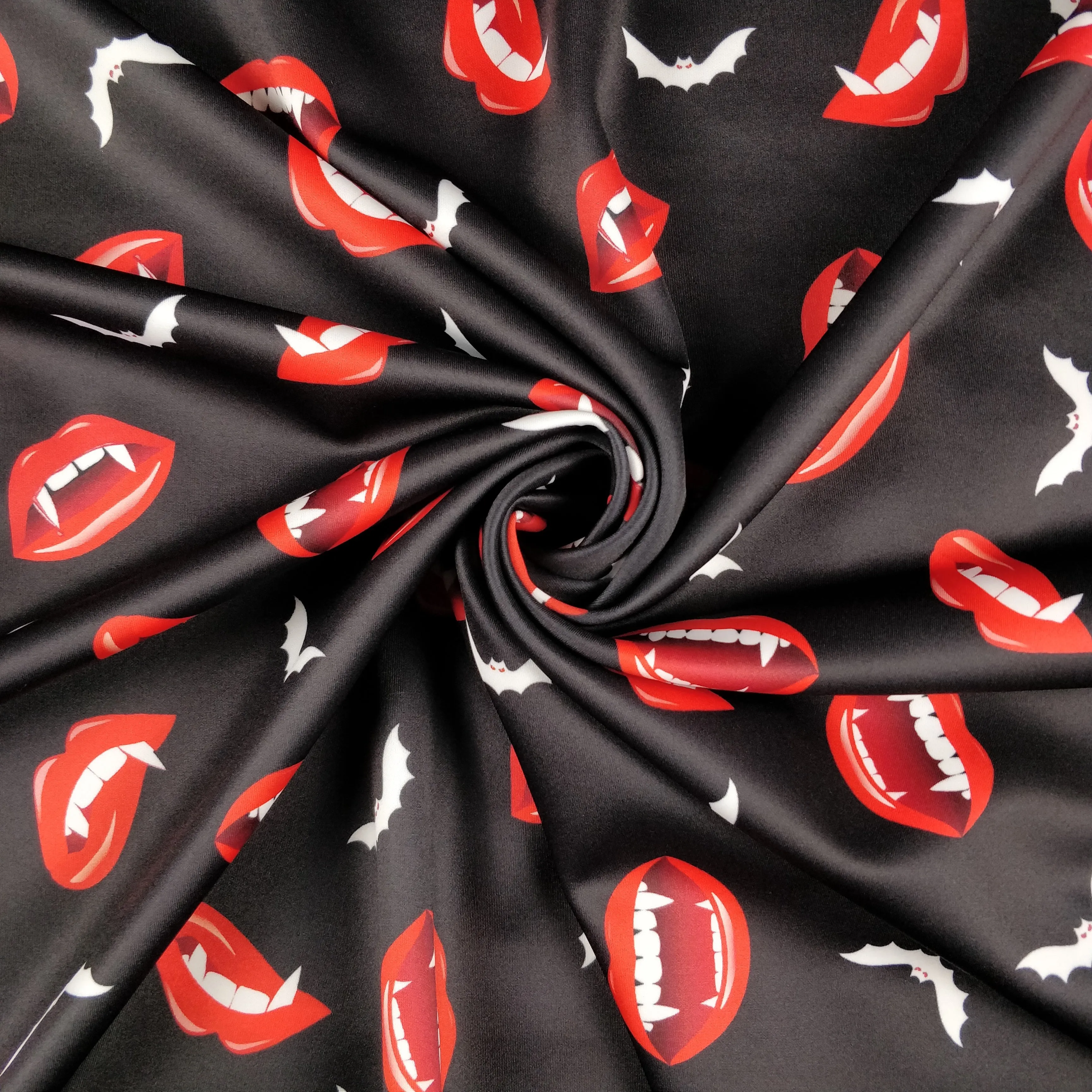 FS322 Vampire and Bats Scuba Stretch Knit Fabric Black