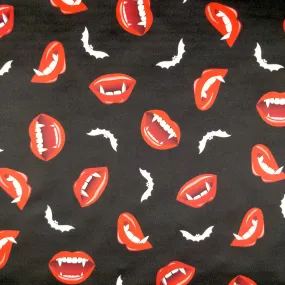 FS322 Vampire and Bats Scuba Stretch Knit Fabric Black