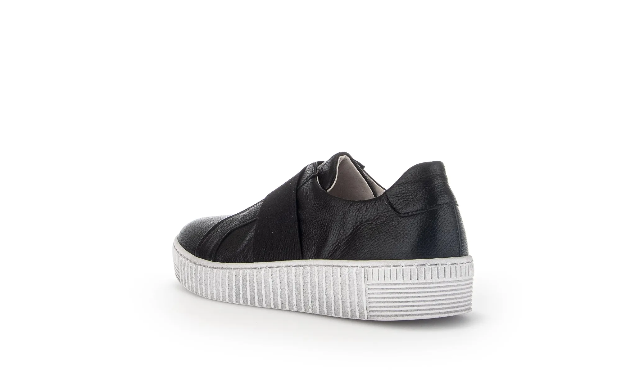 GABOR Black Leather Slip On Trainer 33627