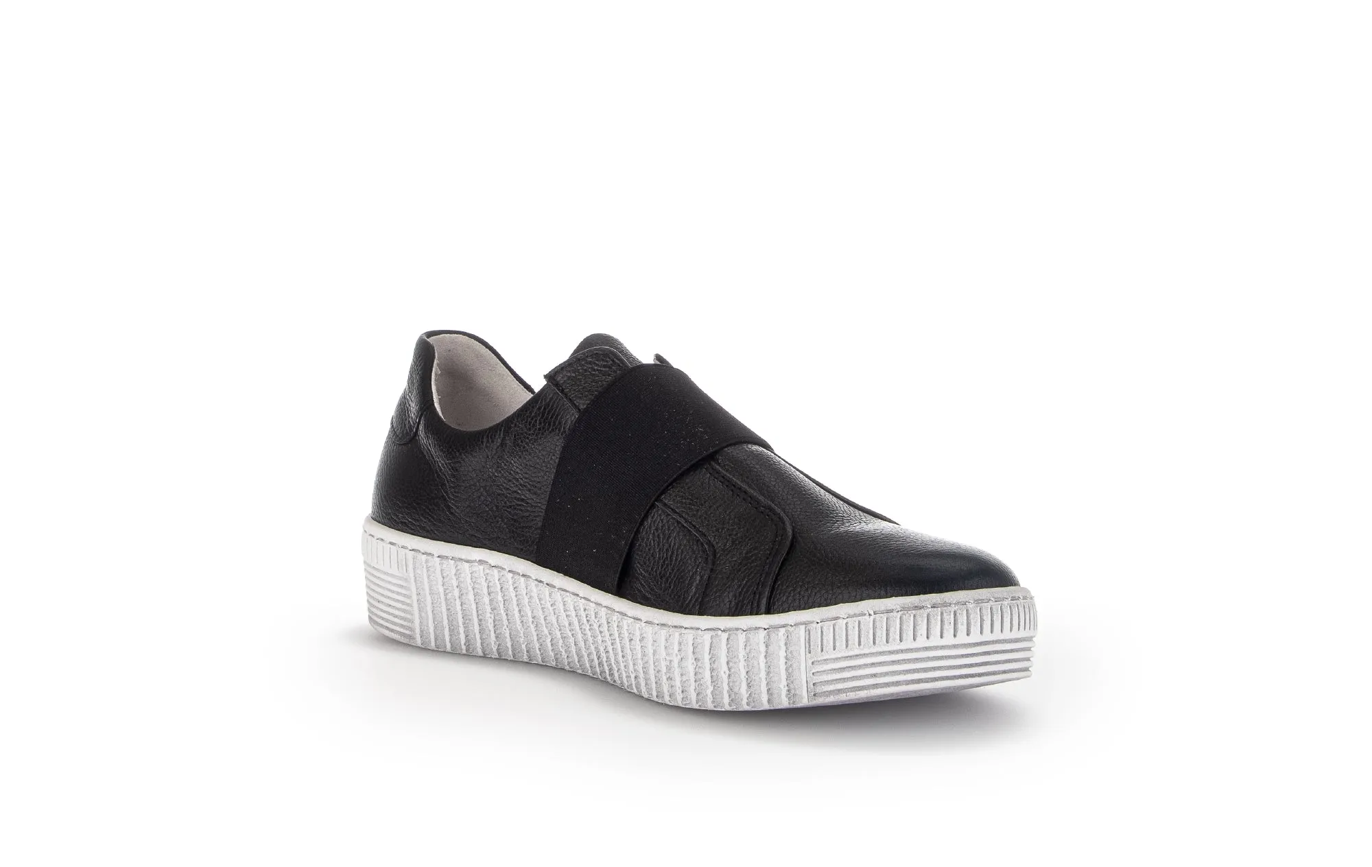 GABOR Black Leather Slip On Trainer 33627