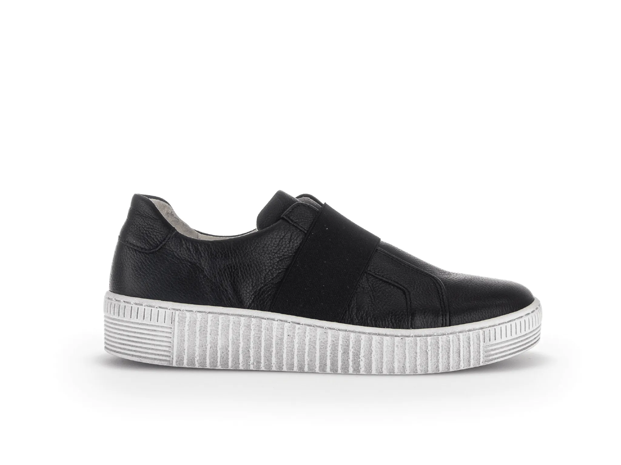 GABOR Black Leather Slip On Trainer 33627