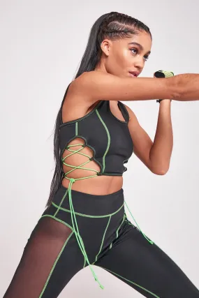 Green & Black Square Neck Sports Bra