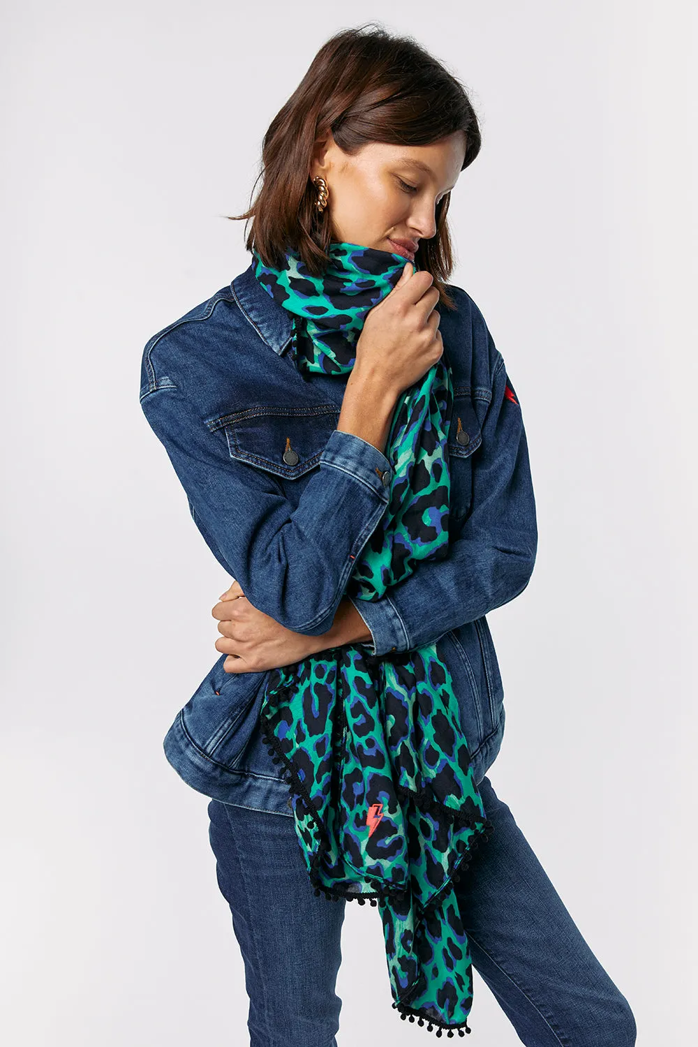 Green with Black and Blue Shadow Leopard Charity Super Scarf