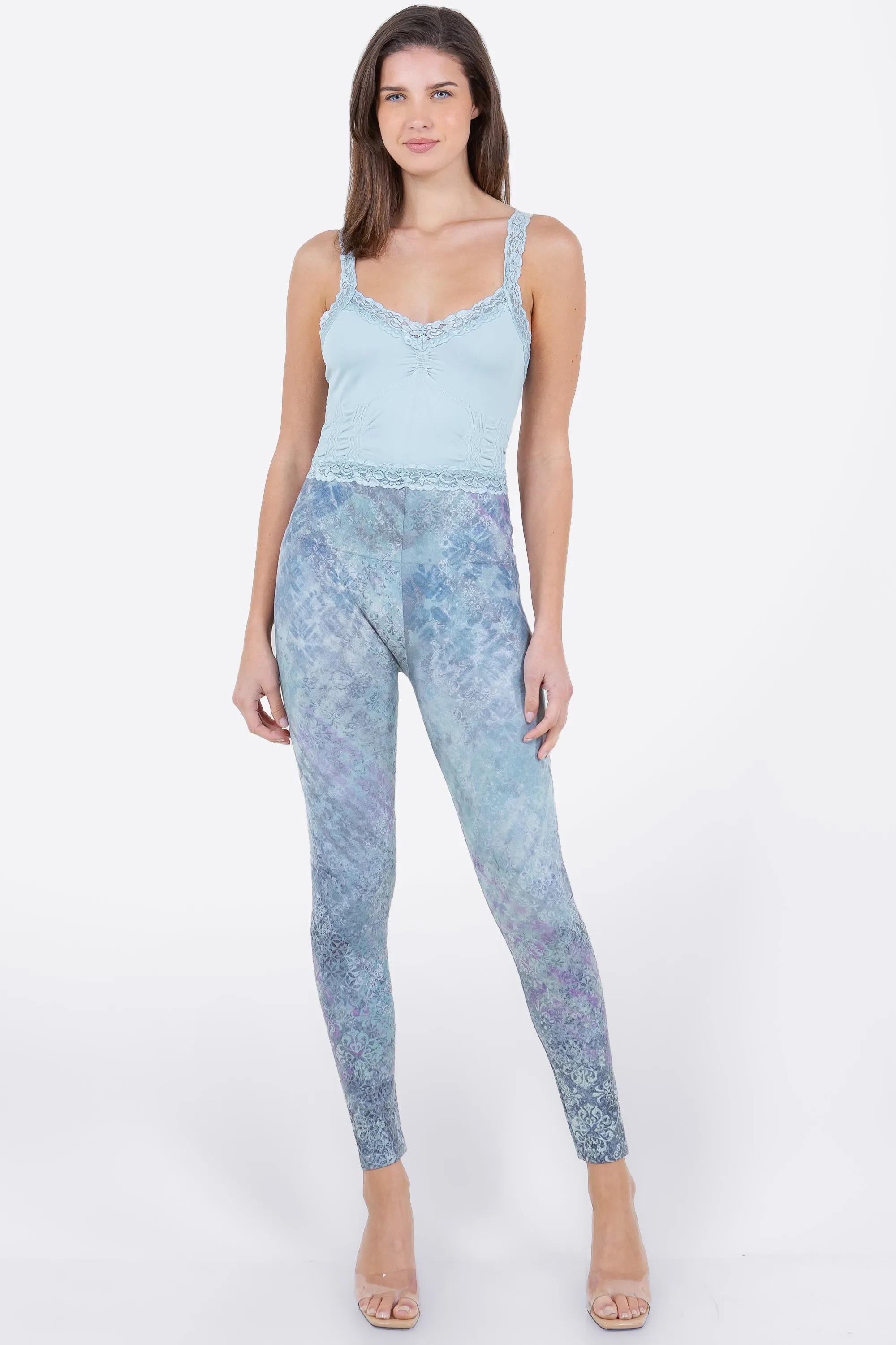 Gunge Damask and Mixed Shibori Printed Leggings