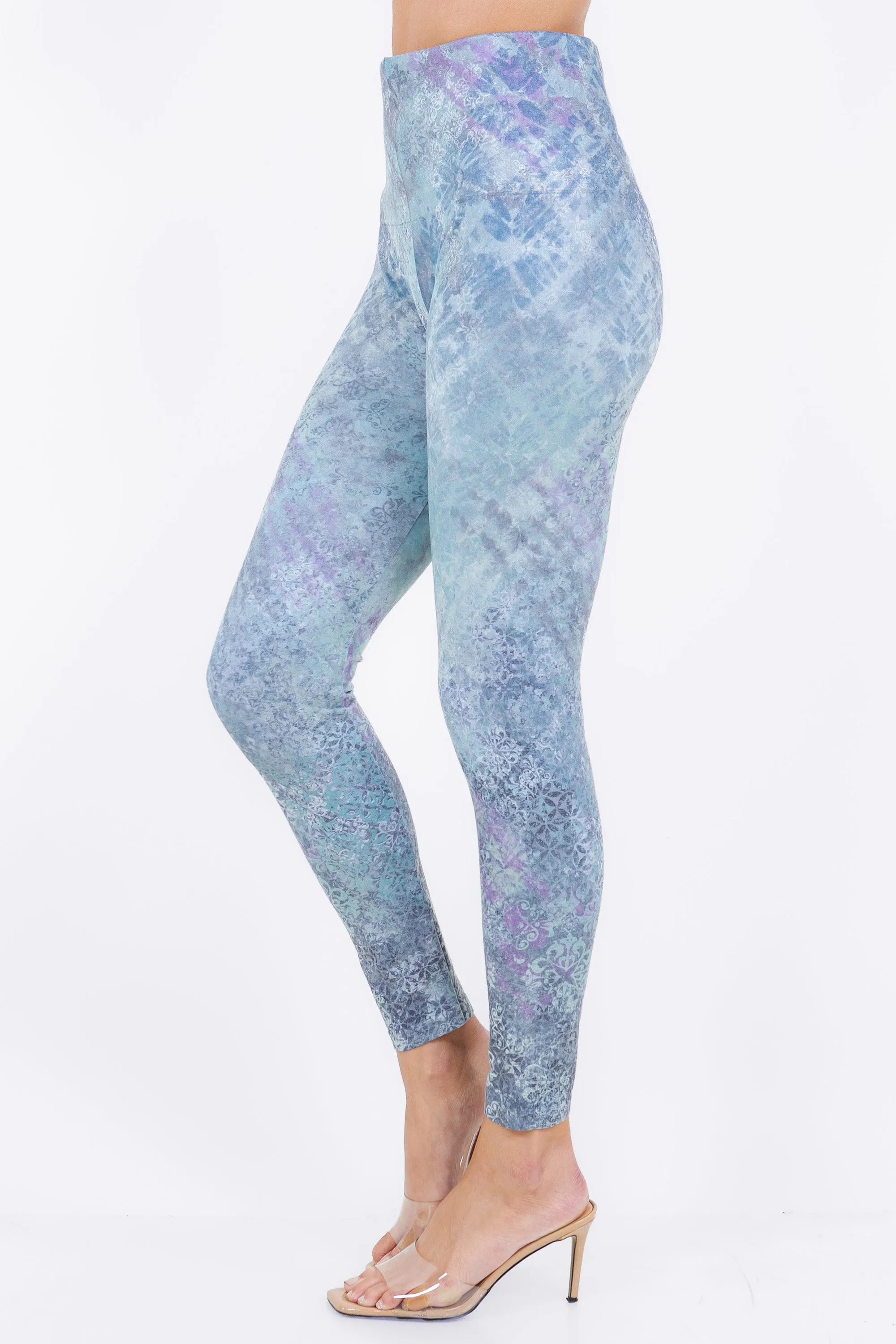 Gunge Damask and Mixed Shibori Printed Leggings