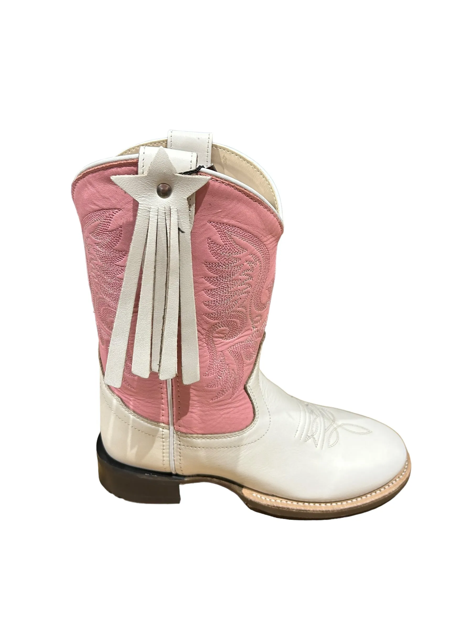 Jama Old West Children's Broad Round Toe in Pink and White BRC2016