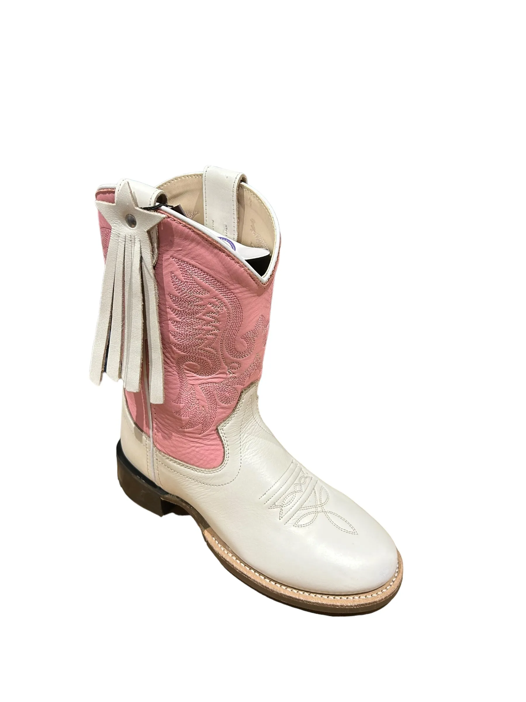 Jama Old West Children's Broad Round Toe in Pink and White BRC2016