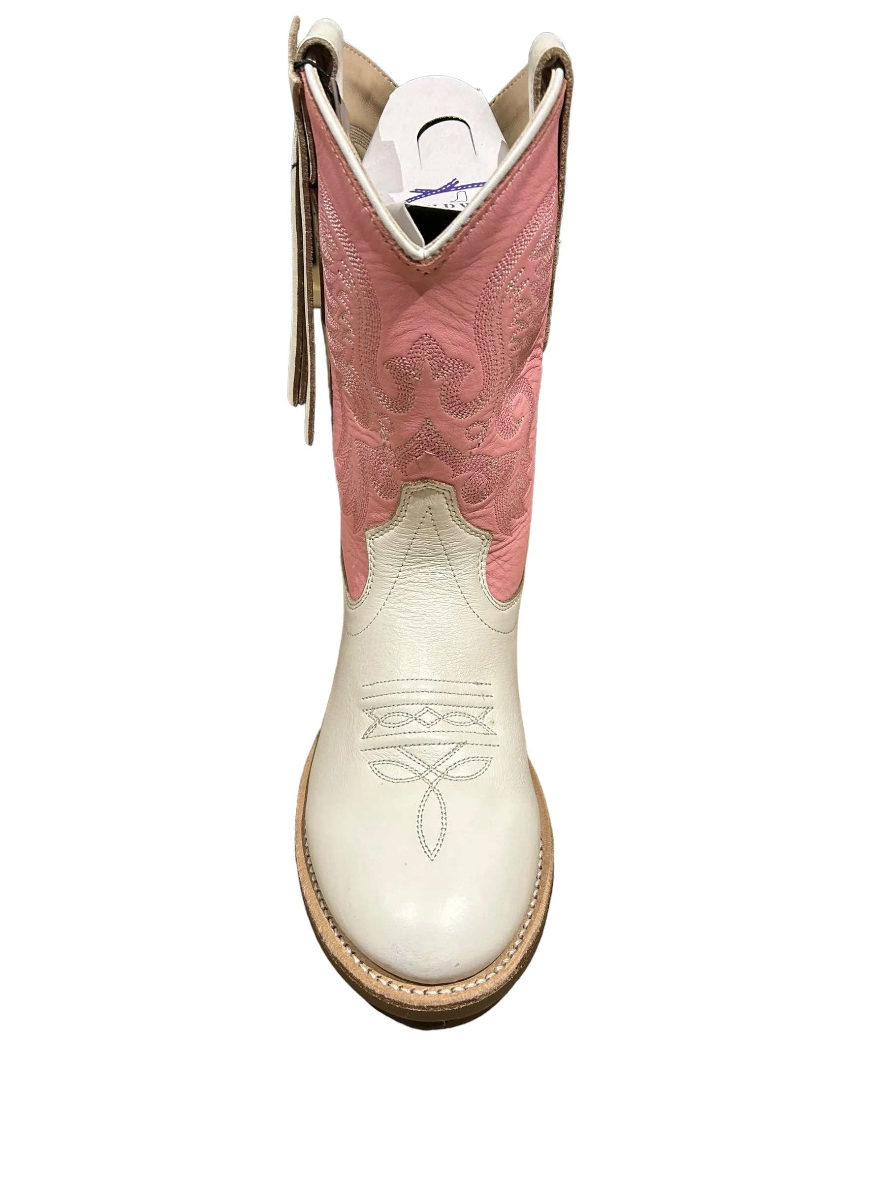 Jama Old West Children's Broad Round Toe in Pink and White BRC2016