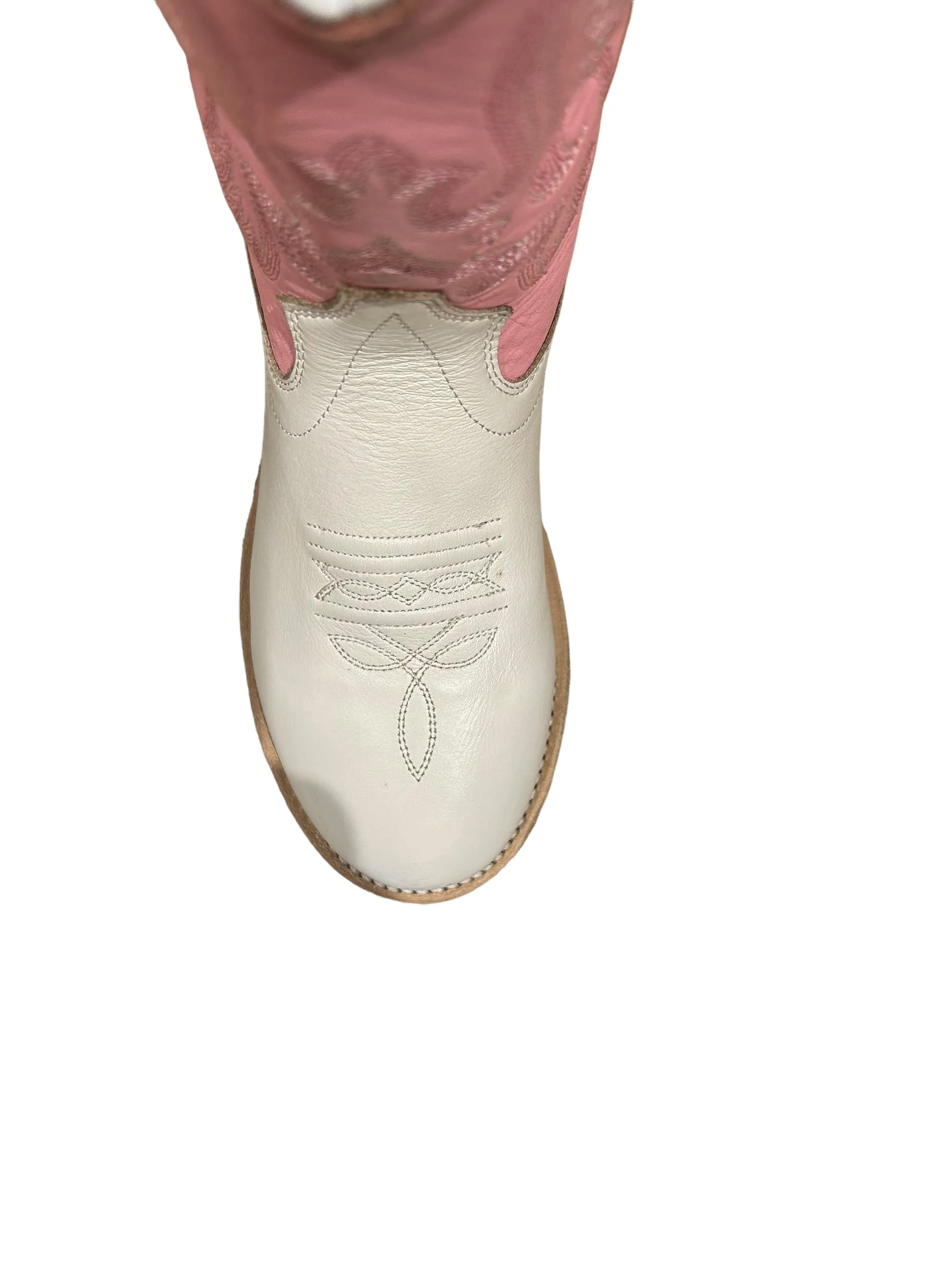 Jama Old West Children's Broad Round Toe in Pink and White BRC2016