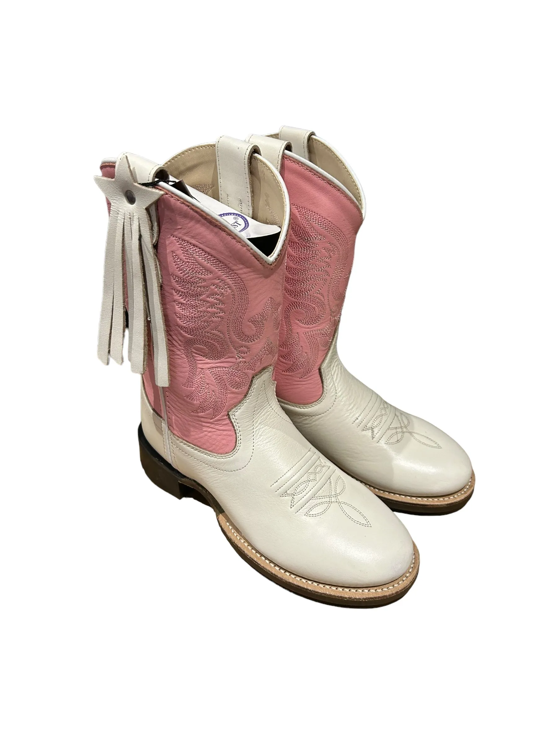 Jama Old West Children's Broad Round Toe in Pink and White BRC2016