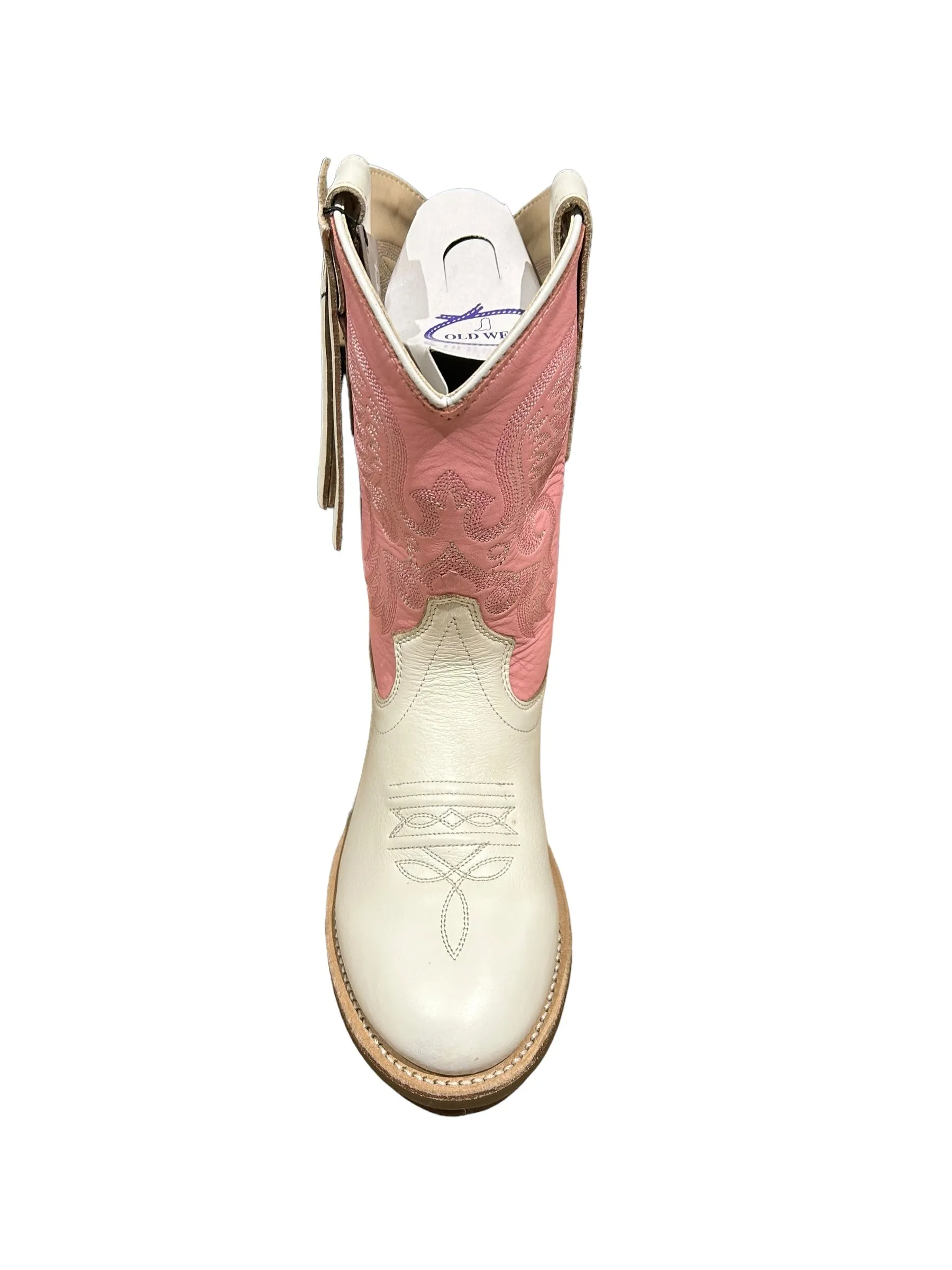 Jama Old West Children's Broad Round Toe in Pink and White BRC2016