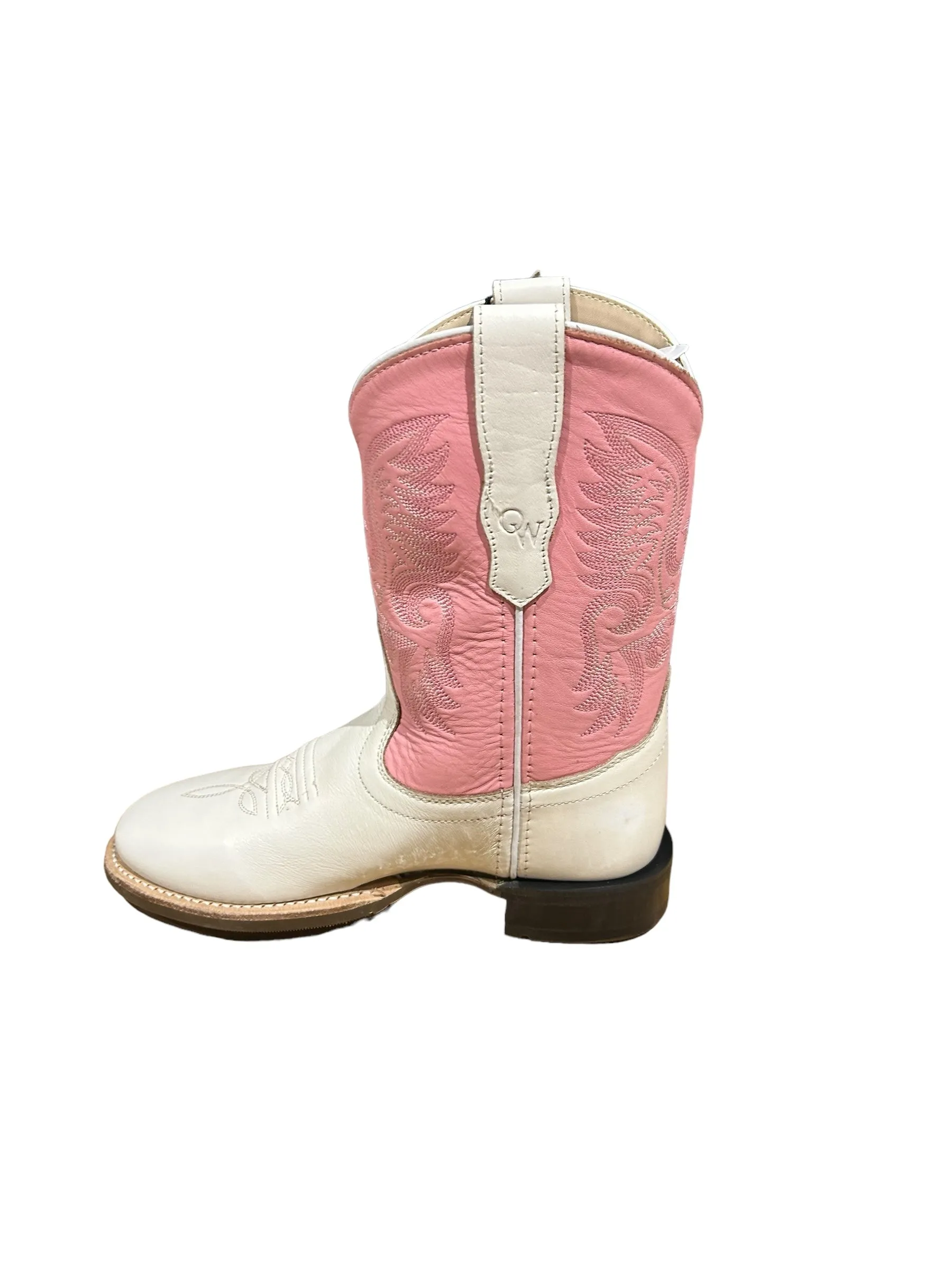 Jama Old West Children's Broad Round Toe in Pink and White BRC2016