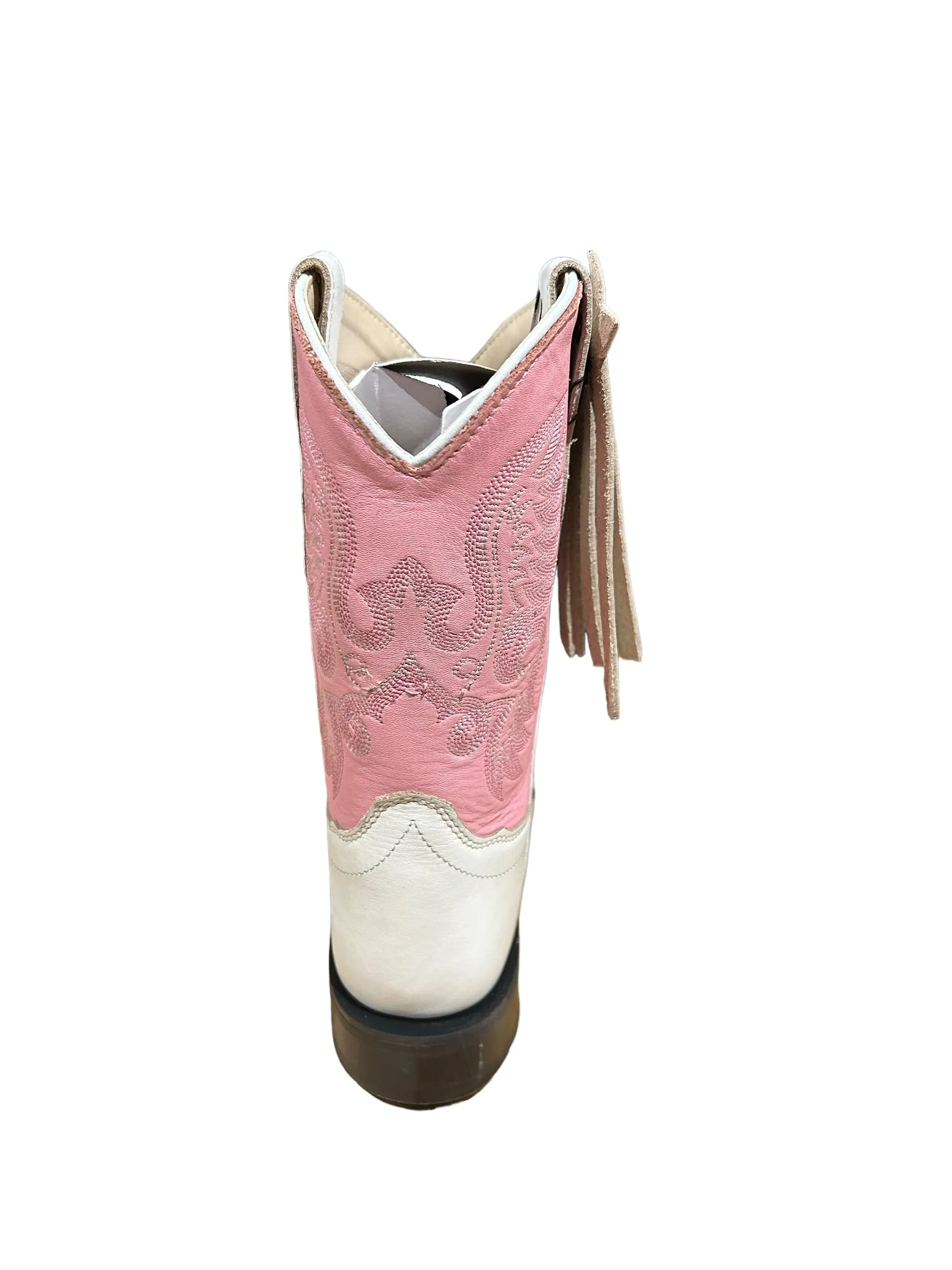 Jama Old West Children's Broad Round Toe in Pink and White BRC2016