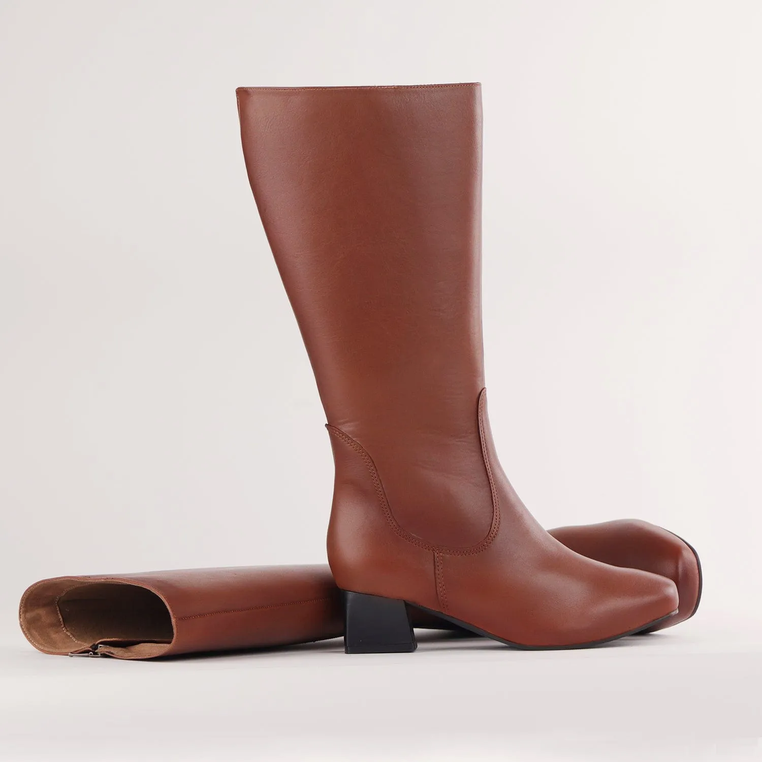 Knee High Block Heel Boot in Chestnut - 12608