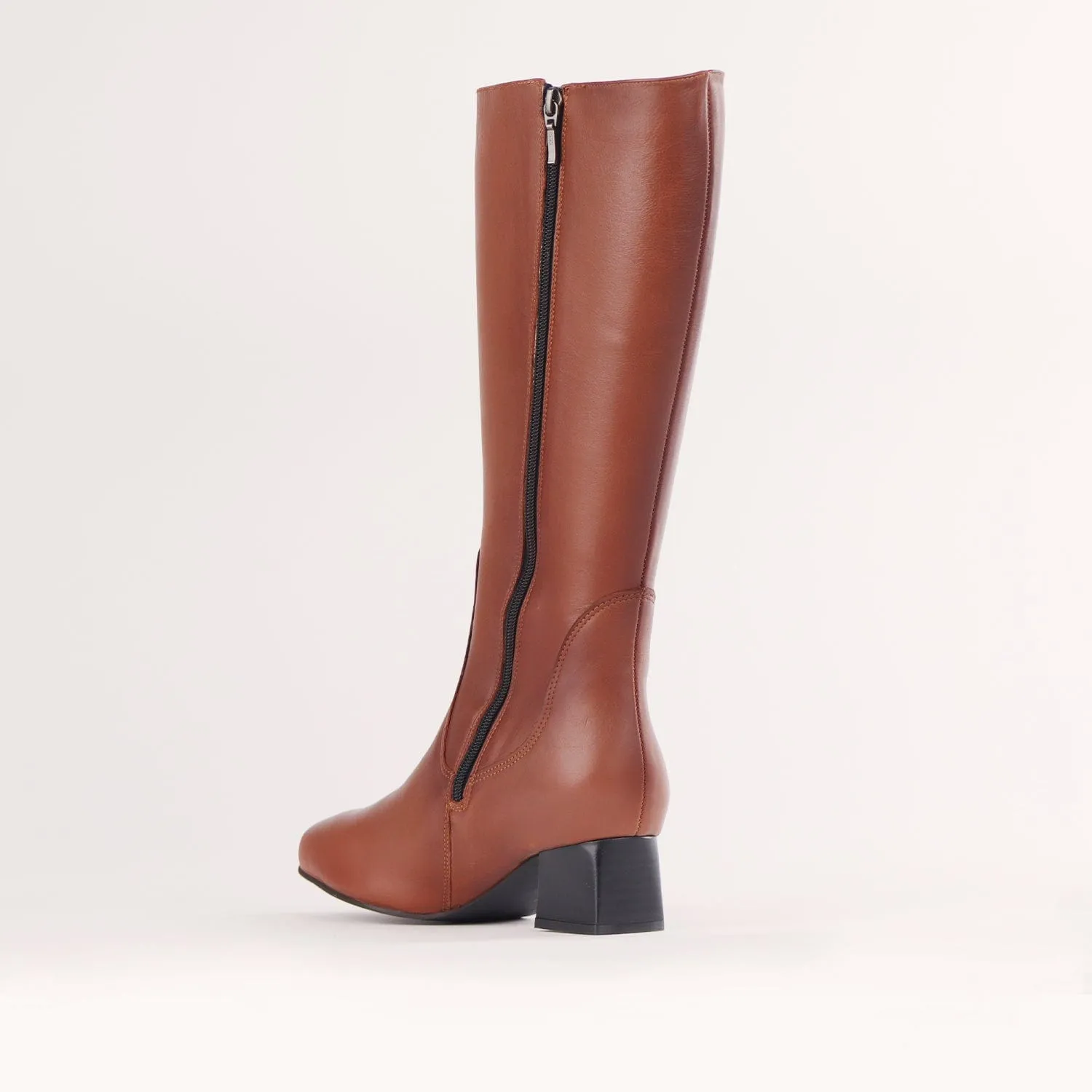 Knee High Block Heel Boot in Chestnut - 12608