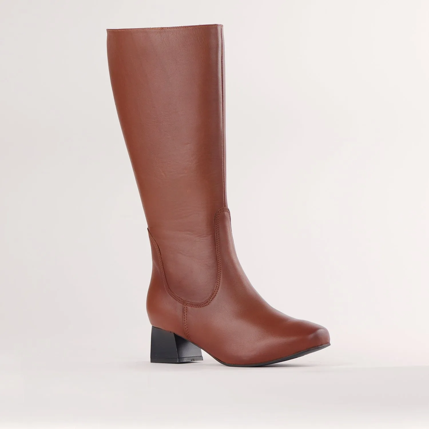 Knee High Block Heel Boot in Chestnut - 12608