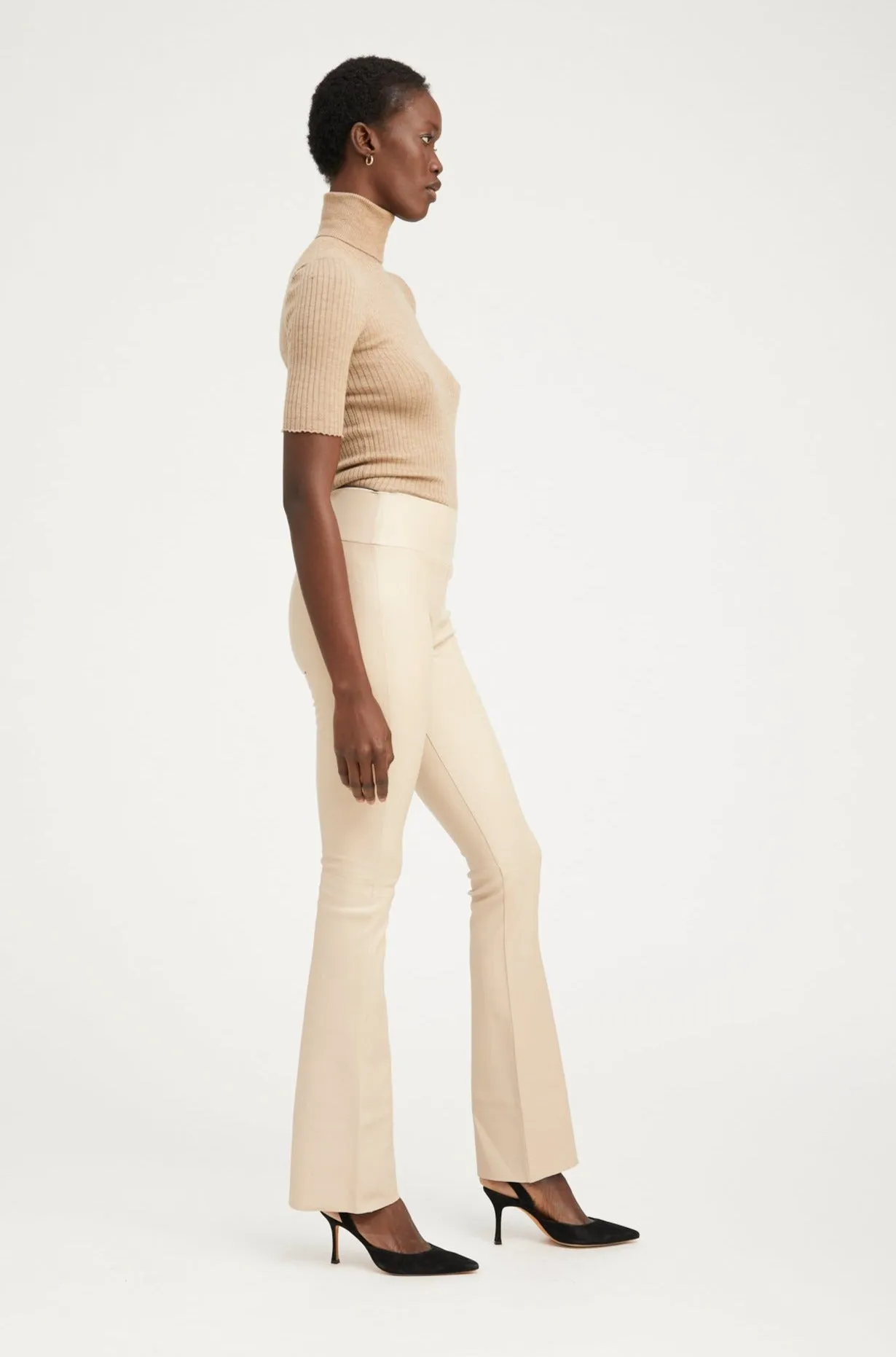 Latte Leather Micro Flare Pants