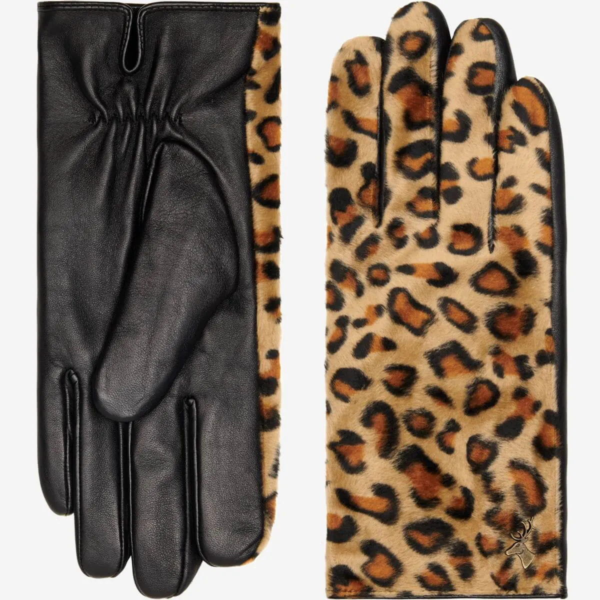 Leopard - sheep leather gloves with warm fleece lining & touchscreen feature