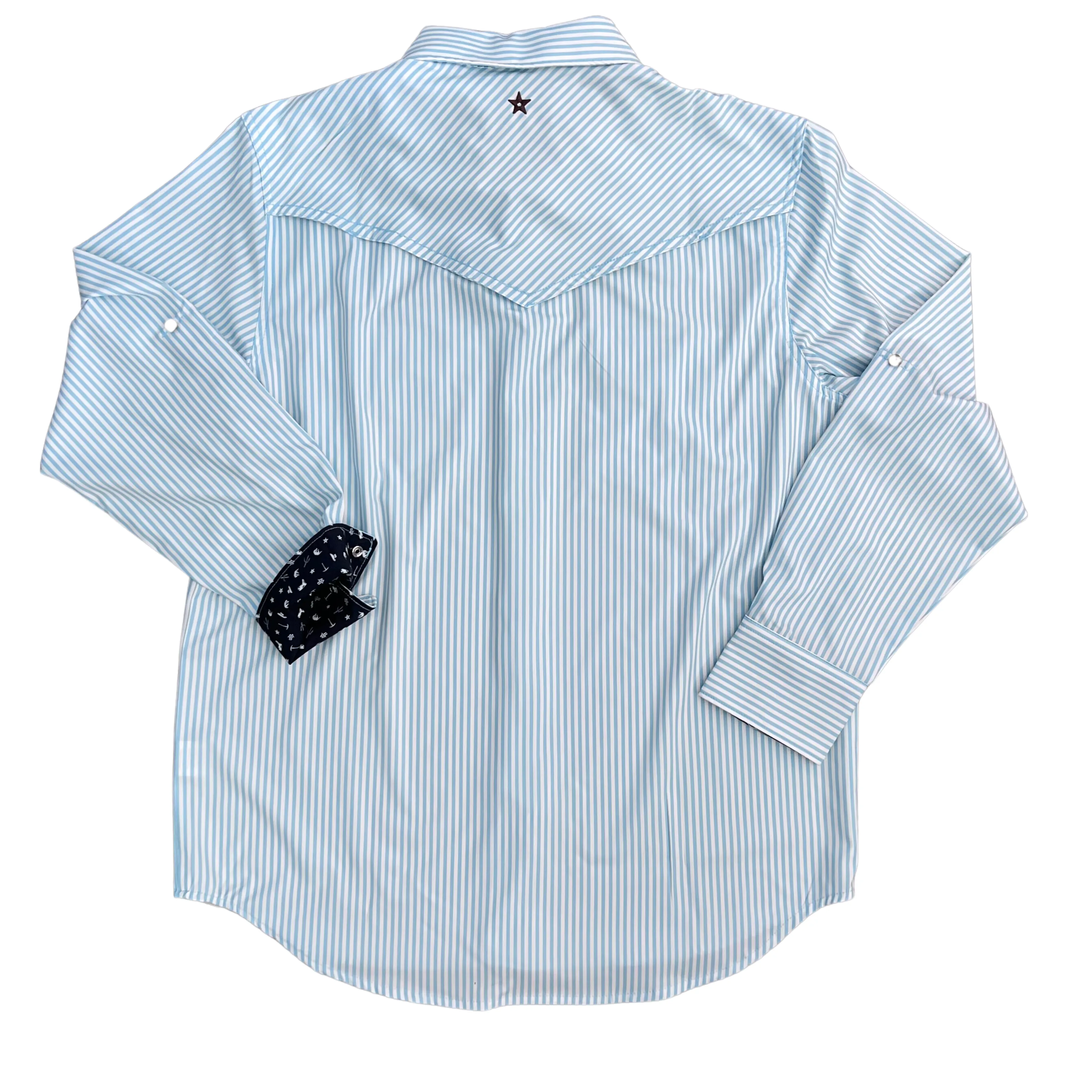 Light Blue Cowboy Stripe Long Sleeve Performance Western Shirt