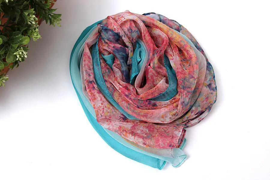 Long Chiffon Scarf Blue and Pink Theme CHL110