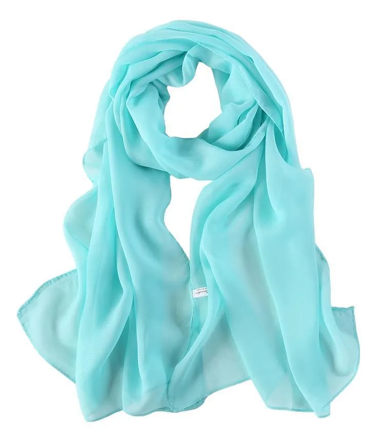 Long Chiffon Scarf Solid Blue Color CHL407