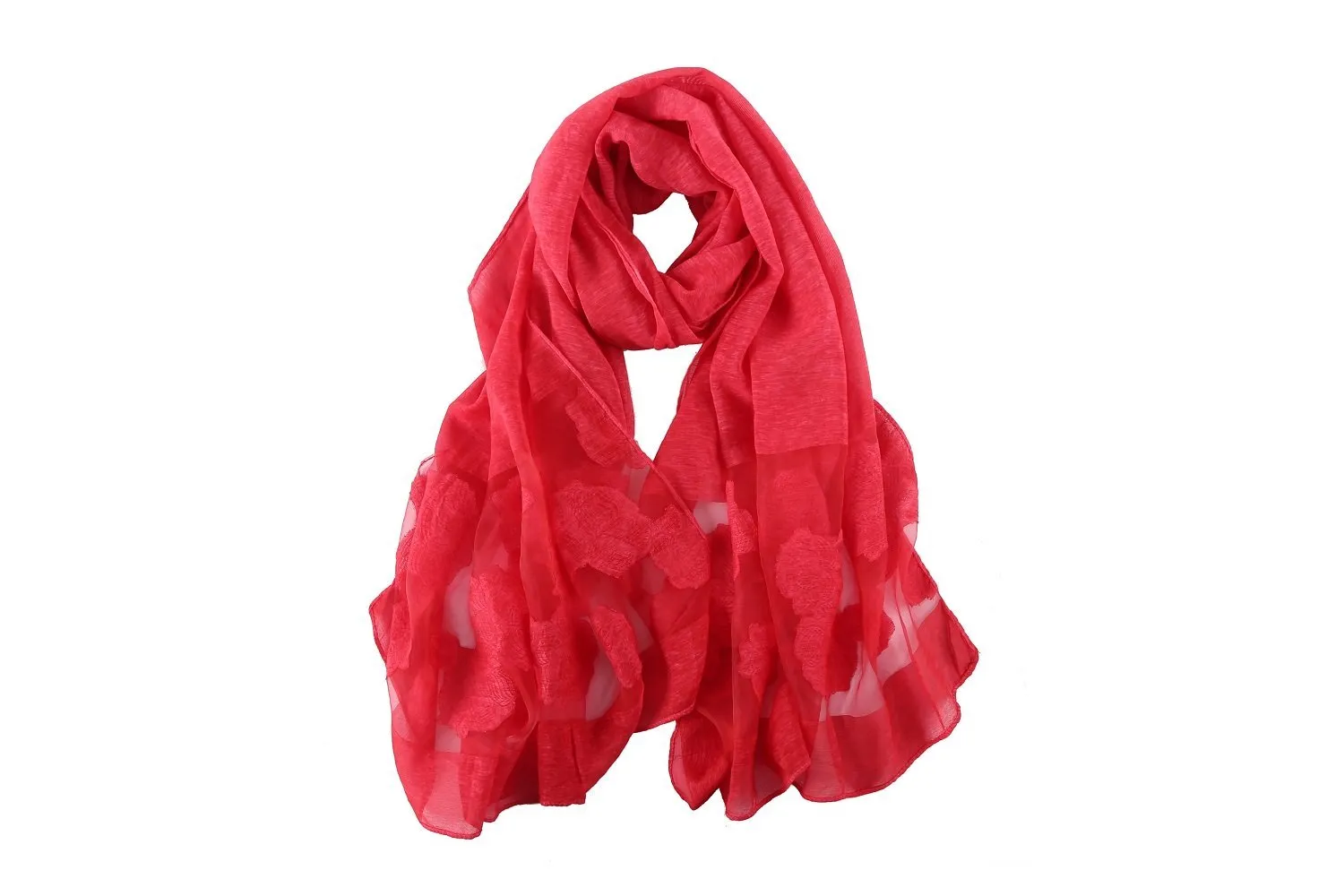 Long Scarf With Embroidered Floral Pattern Red Color JAC006