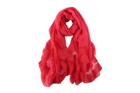 Long Scarf With Embroidered Floral Pattern Red Color JAC006