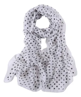 Long Sheer Chiffon Scarf White Theme Polka Dot Print CHL424