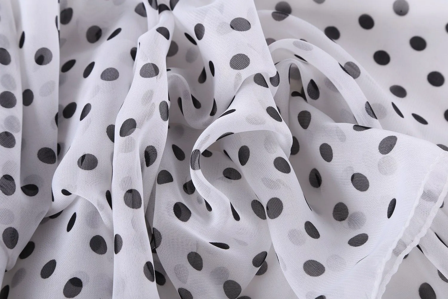 Long Sheer Chiffon Scarf White Theme Polka Dot Print CHL424