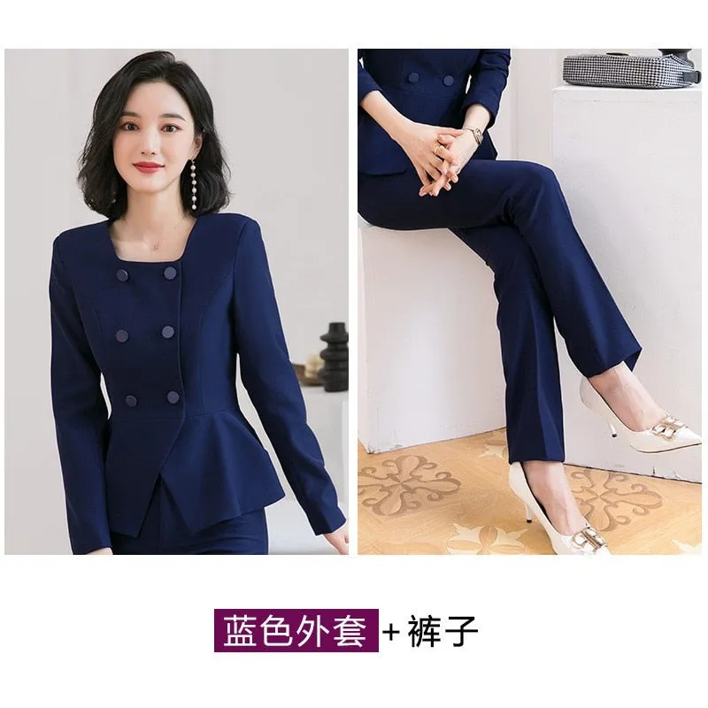 Long-sleeved Knee Length Midi Skirt Suit Jacket Office Lady Suit Set Asymmetrical Slimming Jacket Business Suit For Women Skirt