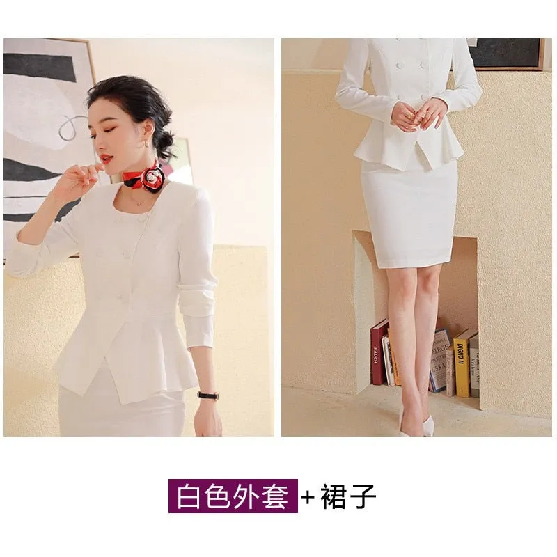 Long-sleeved Knee Length Midi Skirt Suit Jacket Office Lady Suit Set Asymmetrical Slimming Jacket Business Suit For Women Skirt