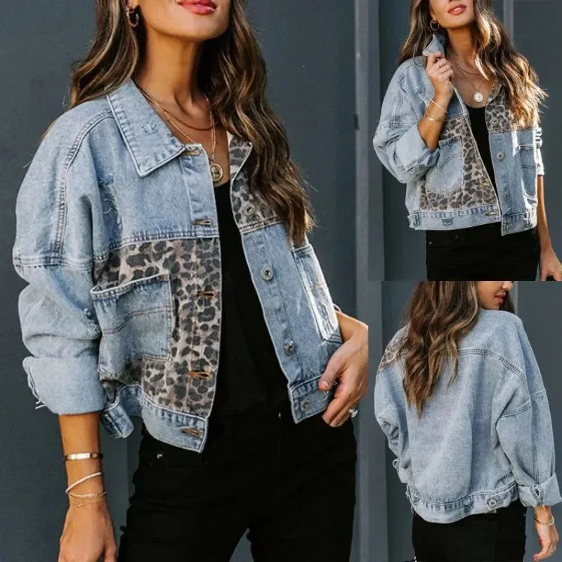 Luannie - Stylische Leopard Denim Jacke