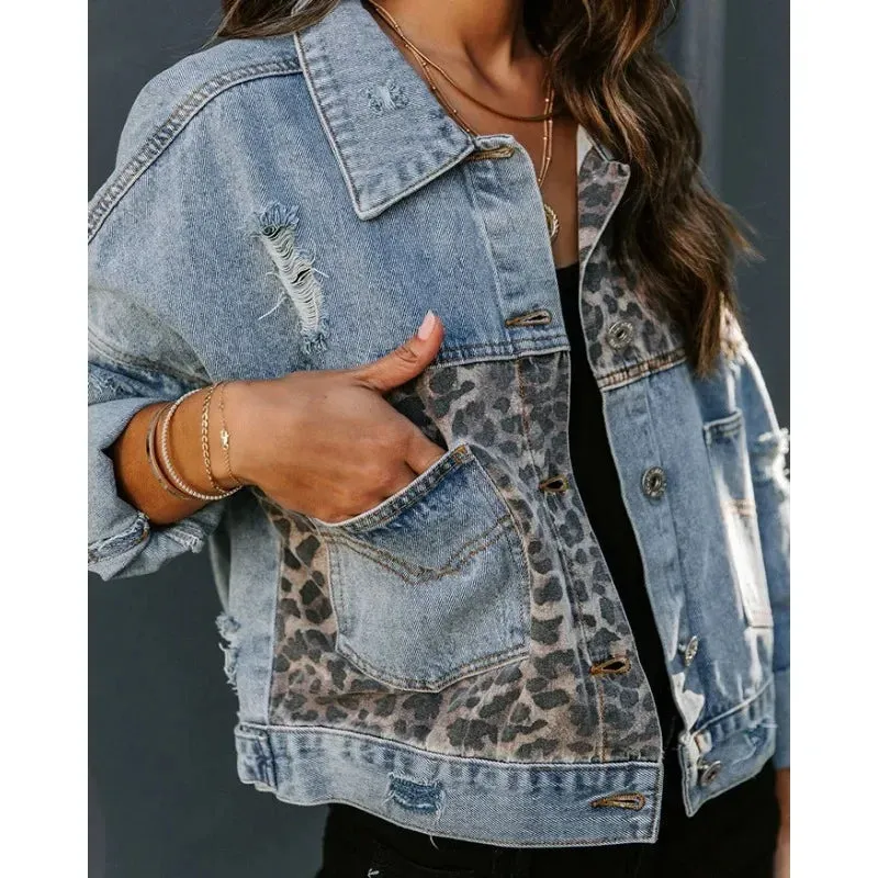 Luannie - Stylische Leopard Denim Jacke