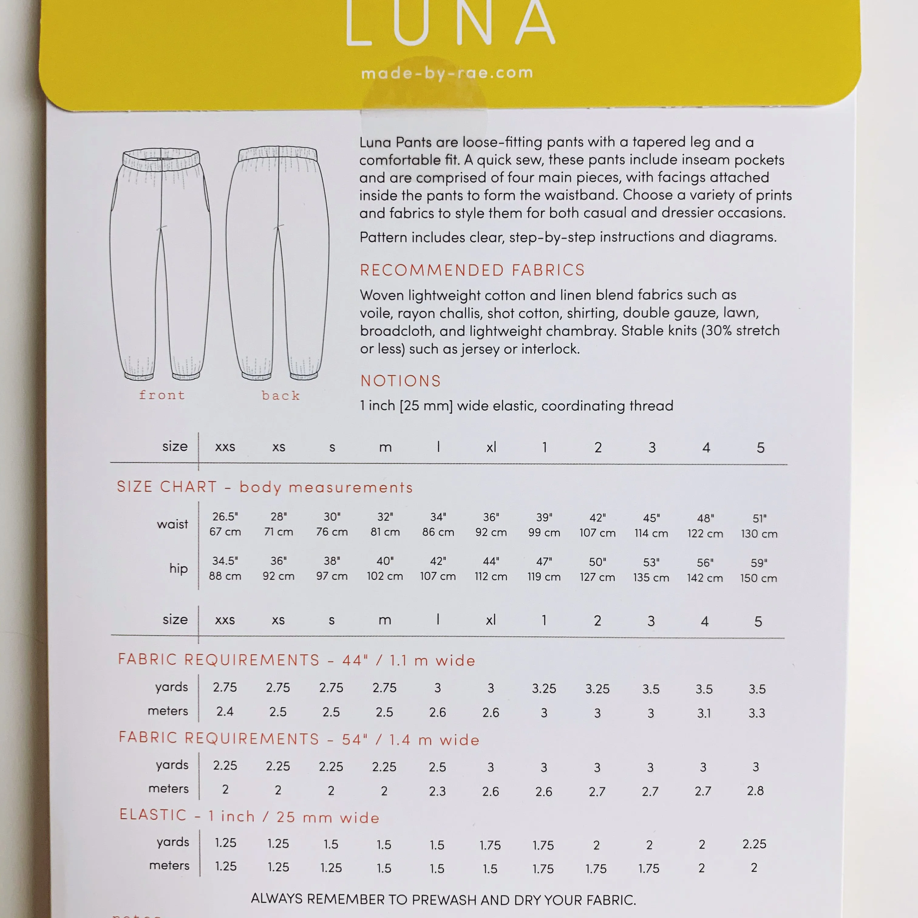 Luna Pants Paper Pattern  XXS, XS, S, M, L, XL& Plus Sizes 1-5