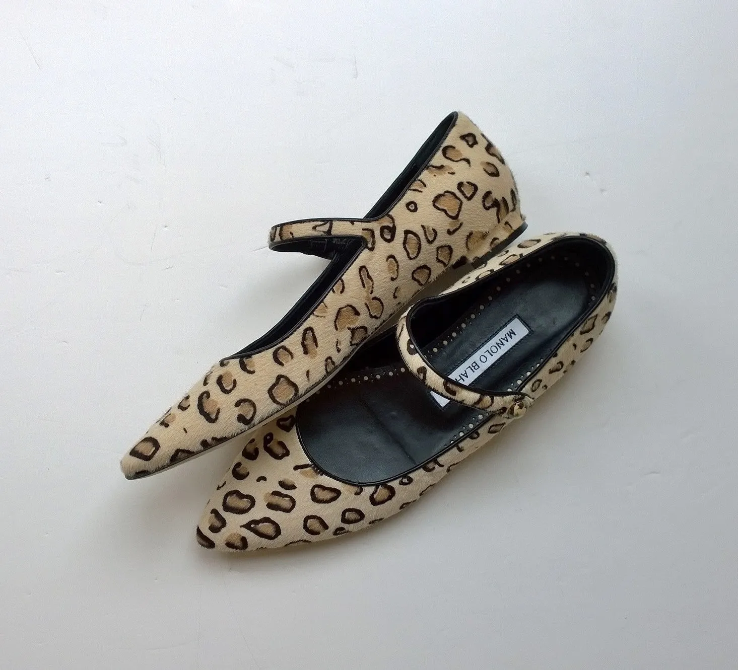 Manolo Blahnik Kuloglu Calf Leopard Mary Jane Flats