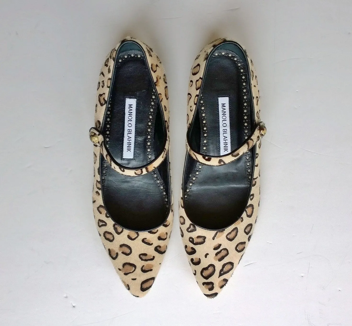 Manolo Blahnik Kuloglu Calf Leopard Mary Jane Flats