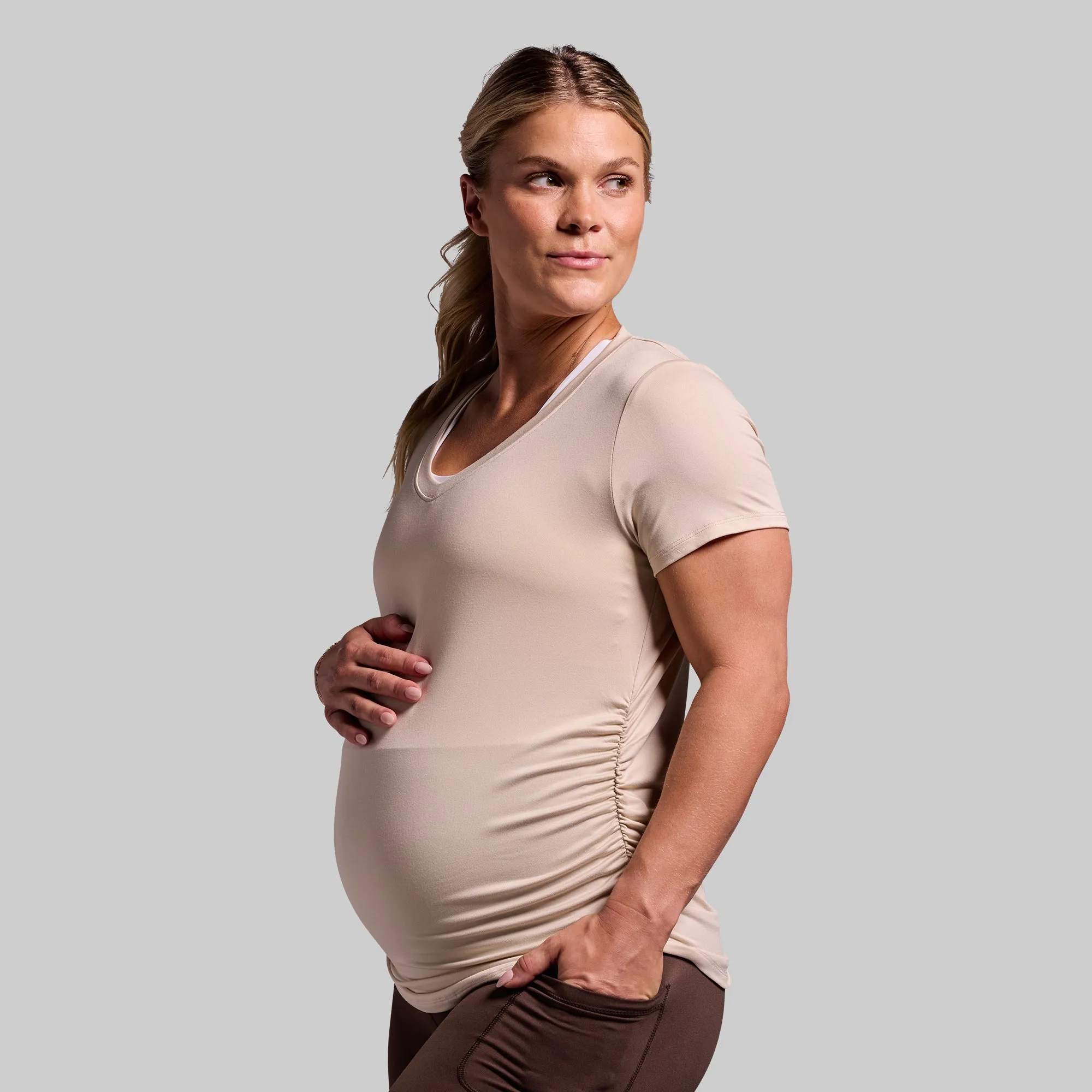 Maternity Athleisure Short Sleeve V-Neck (Oatmeal)