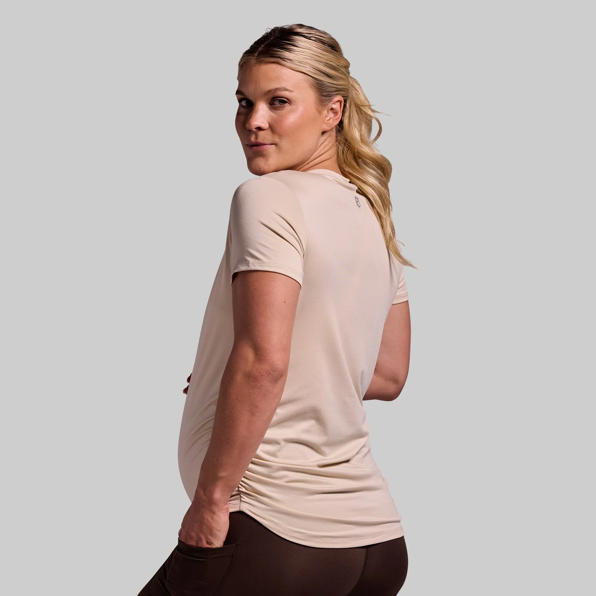 Maternity Athleisure Short Sleeve V-Neck (Oatmeal)