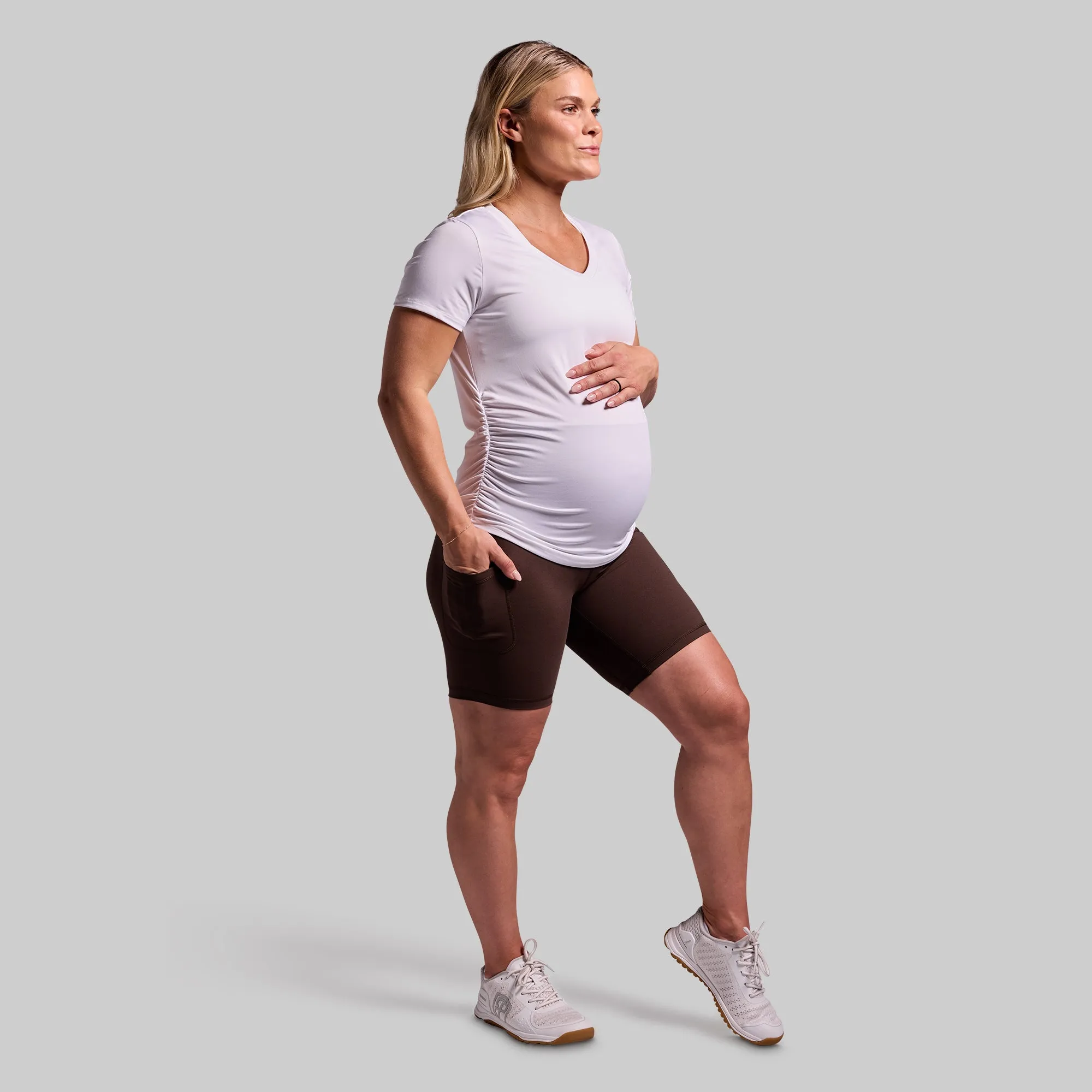 Maternity Athleisure Short Sleeve V-Neck (White)