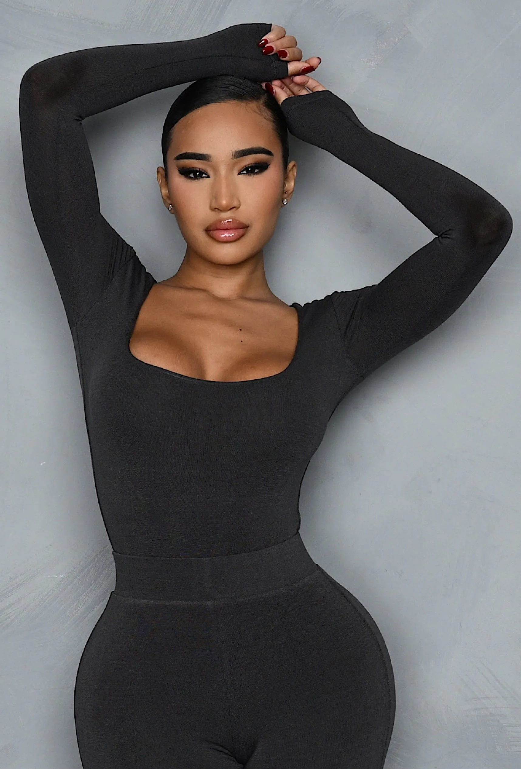 Matte Basix Sculpt Square Neck Bodysuit - Steel