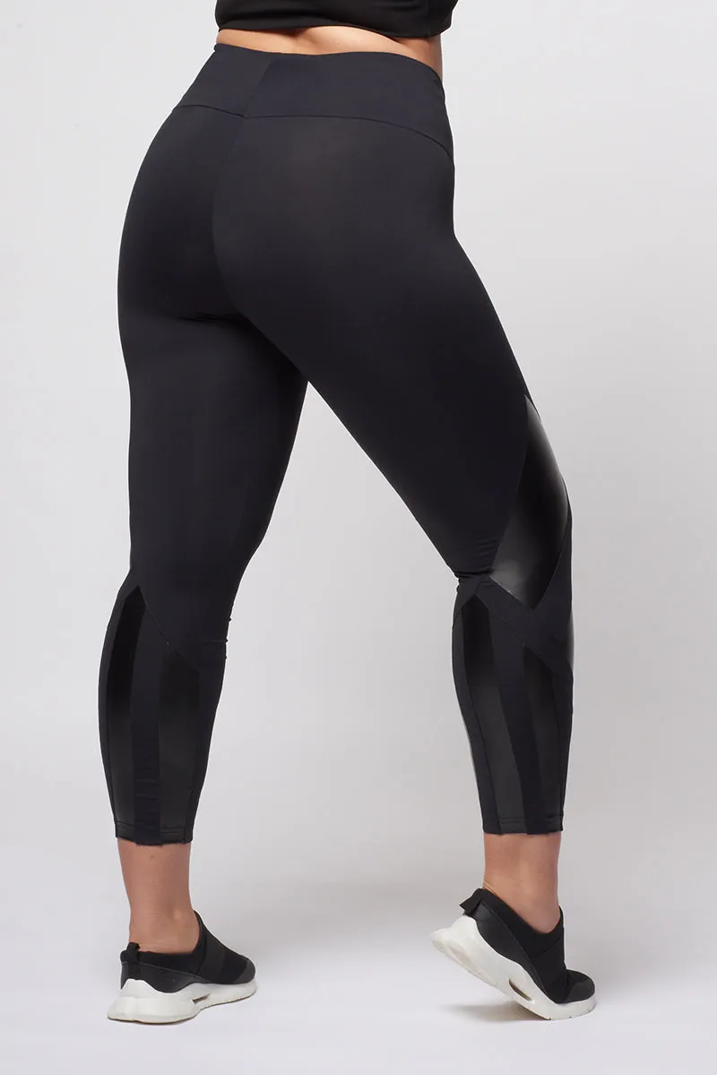 Medium Compression Leggings with High Shine Multi Insets Black