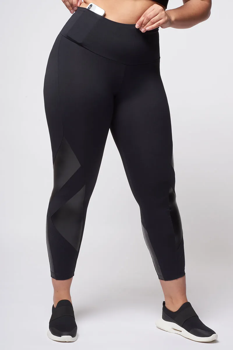 Medium Compression Leggings with High Shine Multi Insets Black